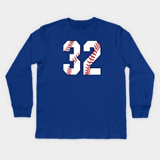 Baseball Number 32 #32 Baseball Shirt Jersey Favorite Player Biggest Fan Kids Long Sleeve T-Shirt